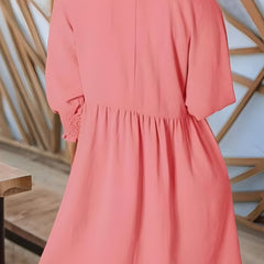 Women's Babydoll Dress | Midi Crew Neckline Smocked Cuff