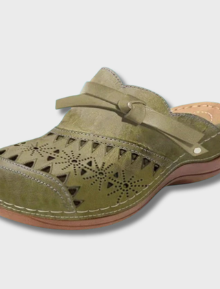 Women's Mules | Hollow-Out Design Bow Closure Flat Sole