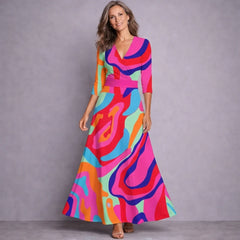 Women's Bridesmaid Dress | Maxi Floral Wrap Three-Quarter Sleeve