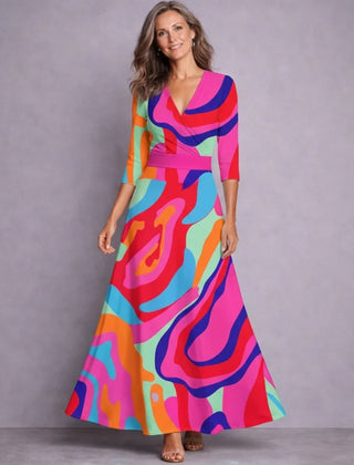 Women's Bridesmaid Dress | Maxi Floral Wrap Three-Quarter Sleeve
