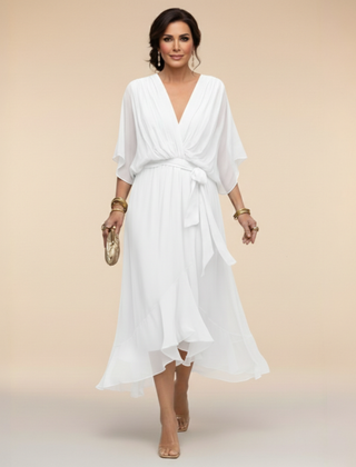 Women's Cocktail Dress | Midi V-Neck Chiffon Wrap