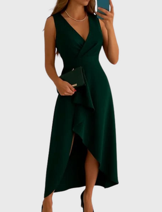 Women's Wedding Guest Dress | Midi Wrap V-Neck Sleeveless Asymmetric