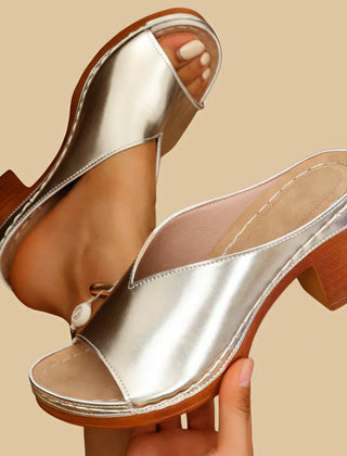 Women's White Heels | Open Toe Block Heel Sandal