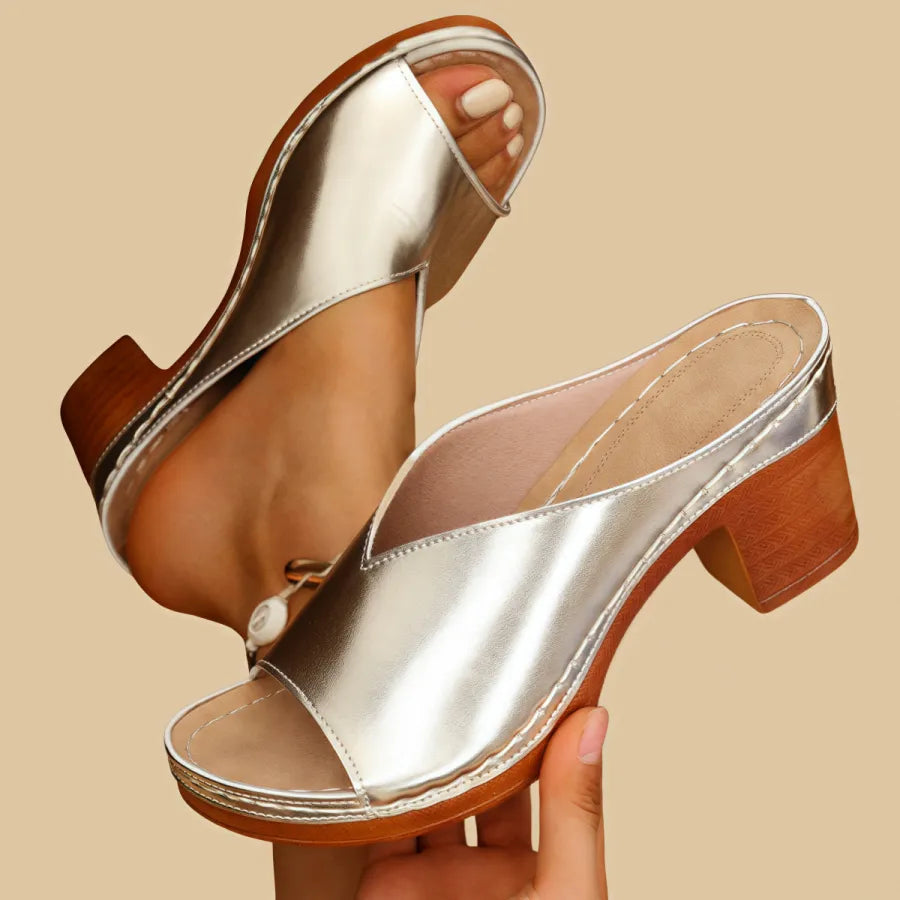 Women's White Heels | Open Toe Block Heel Sandal