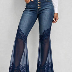 Women's Lace Pants | High-Waisted Wide-Leg Denim Zipper