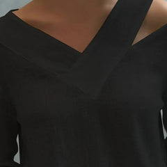 Women's Long Sleeve Top | Off Shoulder V Neck Relaxed Fit