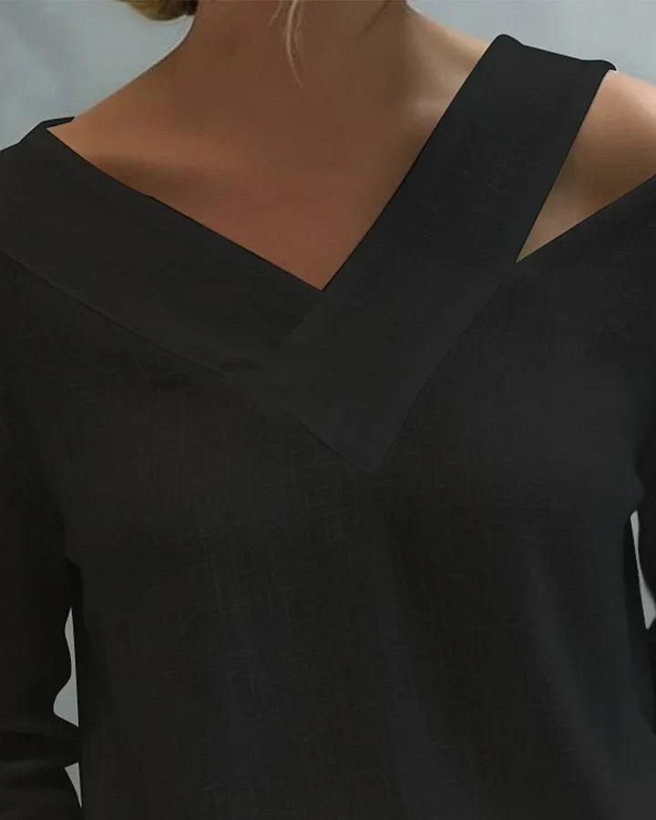 Women's Long Sleeve Top | Off Shoulder V Neck Relaxed Fit
