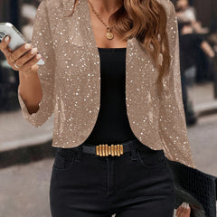 Women's Winter Jacket | Cropped Sequin Open Front Three Quarter Sleeve