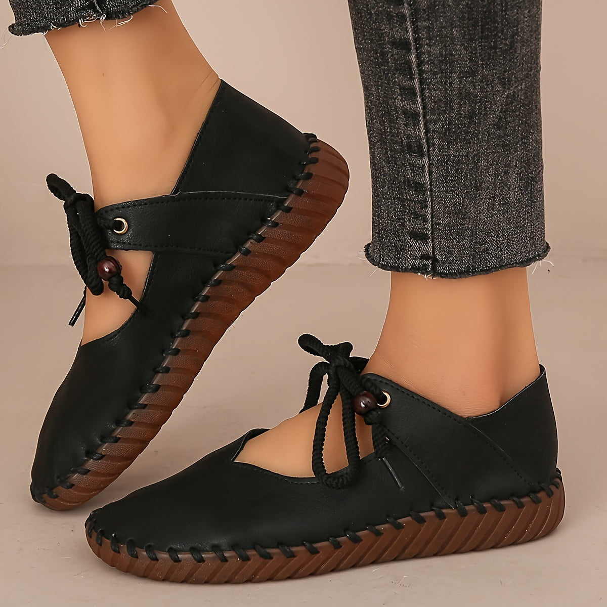 Women's Ballet Flats | Lace-Up Leather Casual