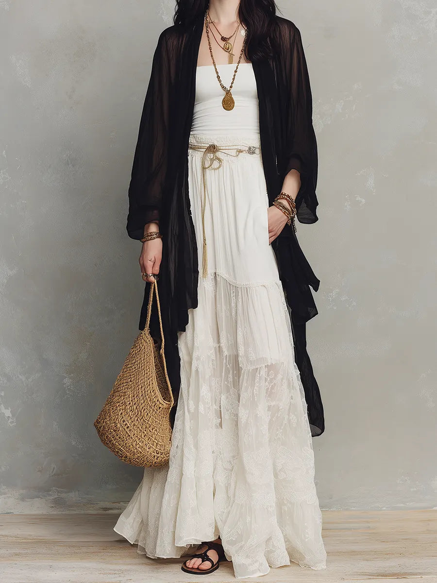 Women's Maxi Skirt | Tiered Lace Strapless Maxi