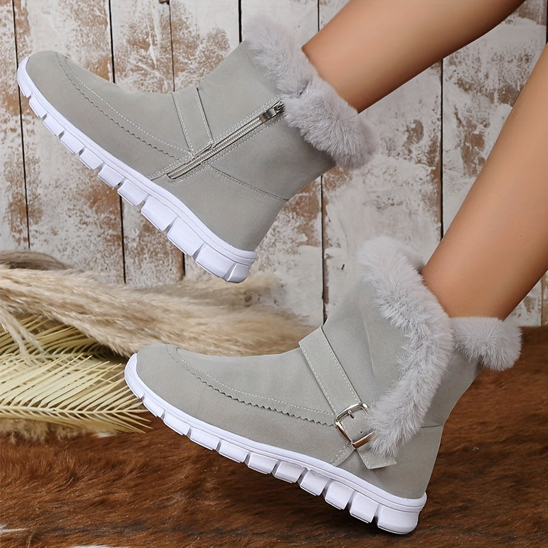 Women's Boots | Ankle Length Faux Fur Trim Buckle Closure