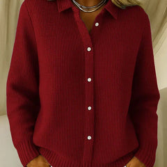 Women's Cardigan | Collar Button Ribbed Knit Long Sleeve