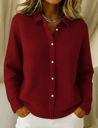 Women's Cardigan | Collar Button Ribbed Knit Long Sleeve