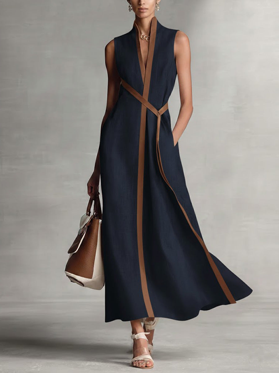 Women's Midi Dress | V-Neck Sleeveless Wrap Tie Midi
