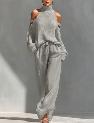 Women's Halter Neck Top | Cold Shoulder Knit Turtleneck