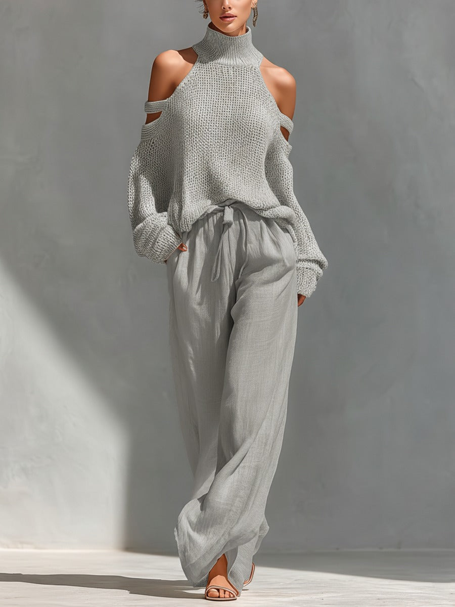 Women's Halter Neck Top | Cold Shoulder Knit Turtleneck