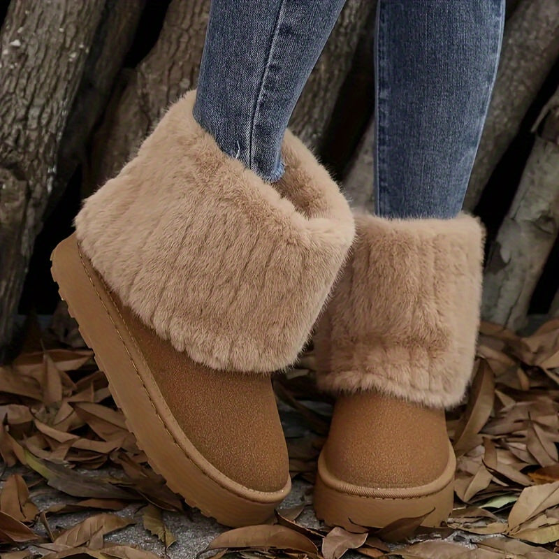 Women's Platform Boots | Fur Cuff Suede Slip-On