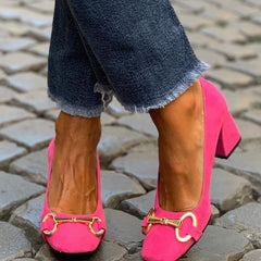 Women's Chunky Sandals | Square Toe Block Heel Metal Strap