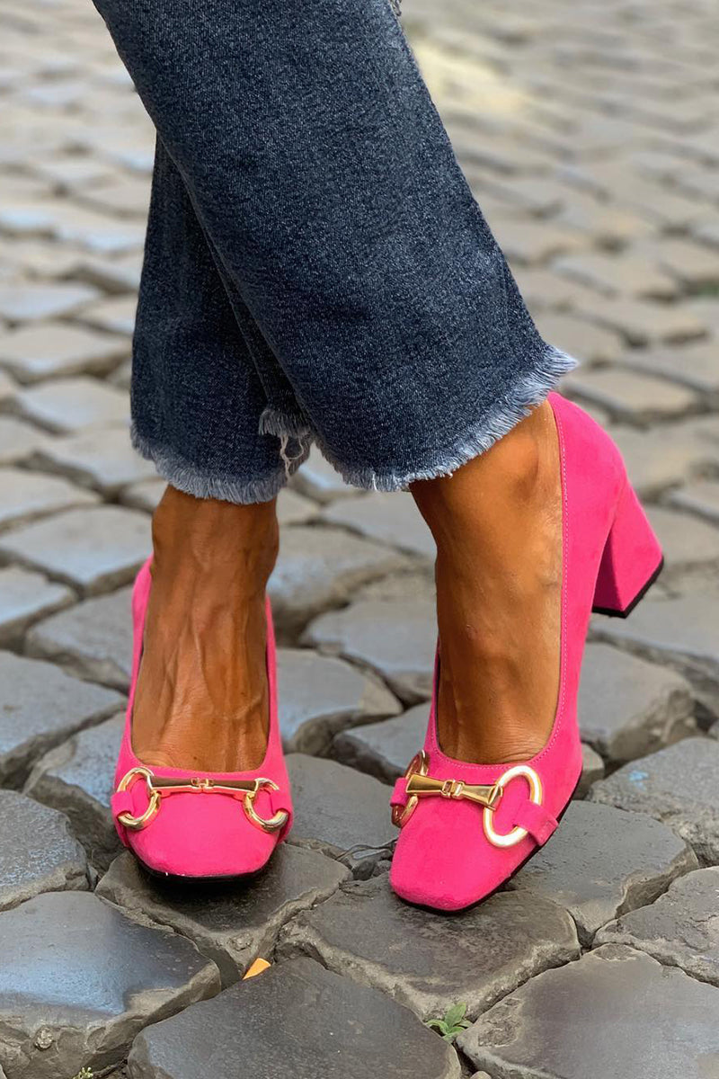 Women's Chunky Sandals | Square Toe Block Heel Metal Strap