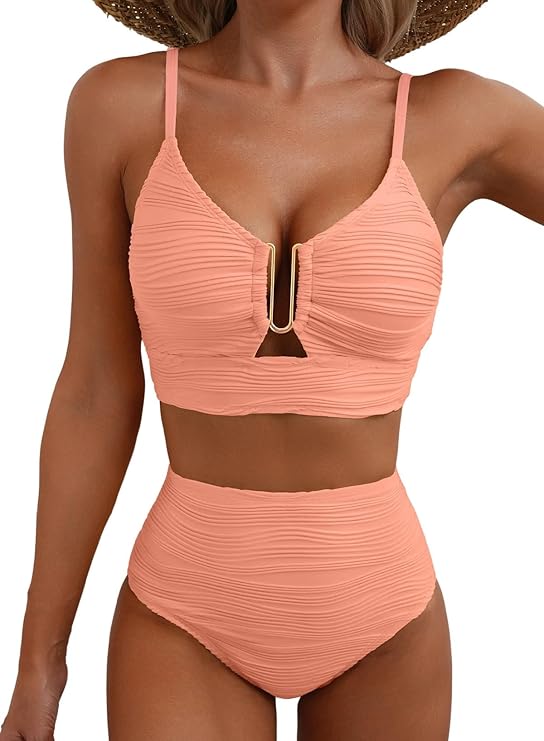 Women's High Waisted Bikini | V-Neck Adjustable Straps Supportive