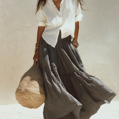Women's Maxi Skirt | Flowing Linen Elastic Waist Ankle Length