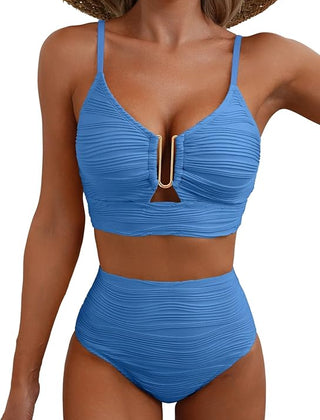 Women's High Waisted Bikini | V-Neck Adjustable Straps Supportive