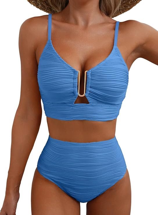 Women's High Waisted Bikini | V-Neck Adjustable Straps Supportive