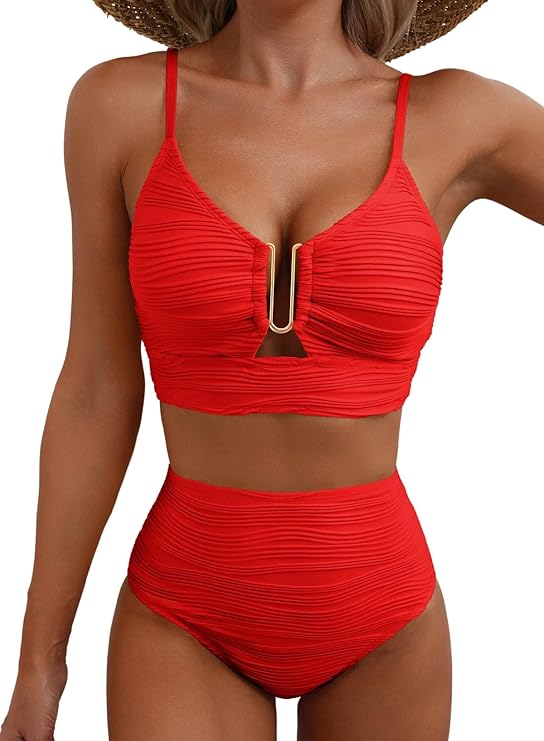 Women's High Waisted Bikini | V-Neck Adjustable Straps Supportive
