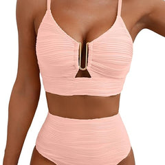 Women's High Waisted Bikini | V-Neck Adjustable Straps Supportive