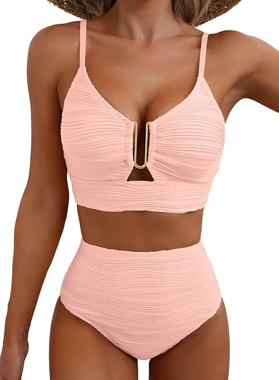 Women's High Waisted Bikini | V-Neck Adjustable Straps Supportive