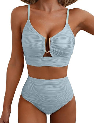 Women's High Waisted Bikini | V-Neck Adjustable Straps Supportive