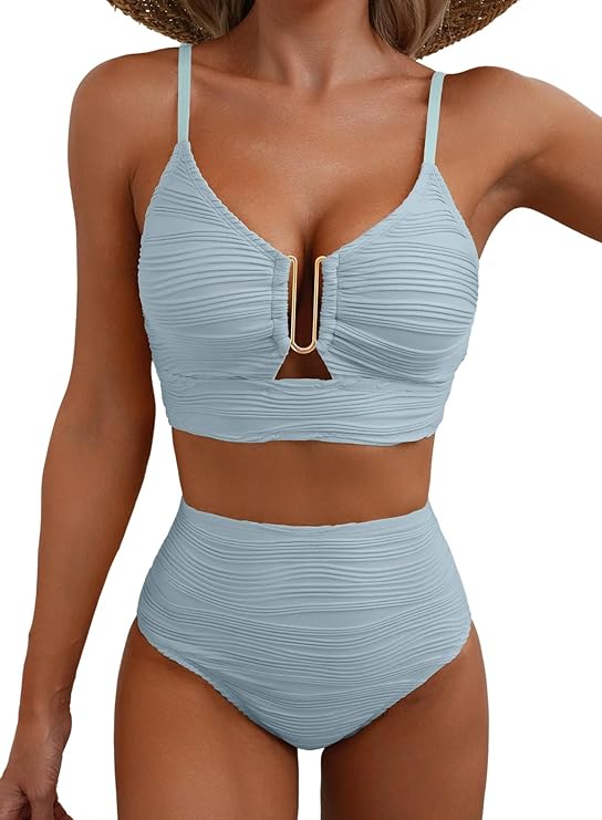 Women's High Waisted Bikini | V-Neck Adjustable Straps Supportive