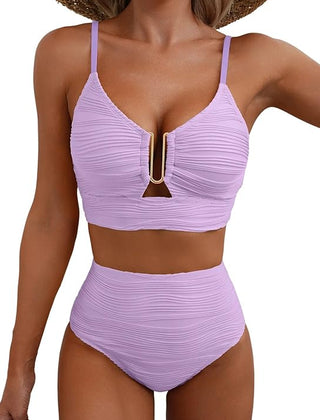 Women's High Waisted Bikini | V-Neck Adjustable Straps Supportive