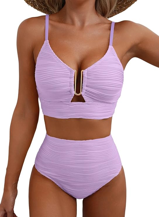 Women's High Waisted Bikini | V-Neck Adjustable Straps Supportive