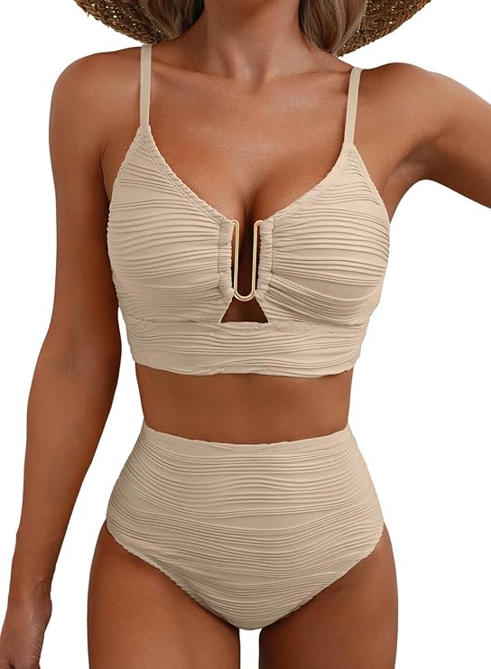 Women's High Waisted Bikini | V-Neck Adjustable Straps Supportive