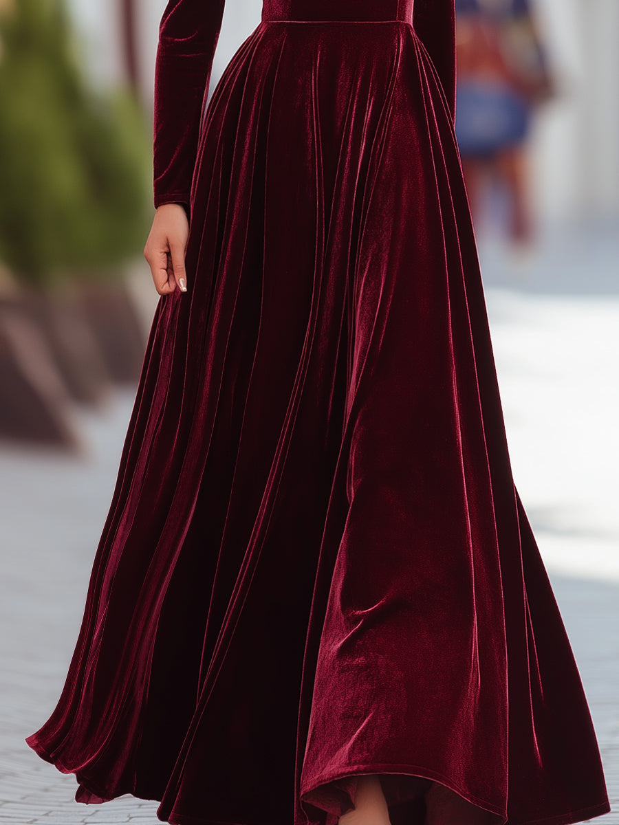 Women's Christmas Dress | Maxi Turtleneck Long Sleeve Velvet