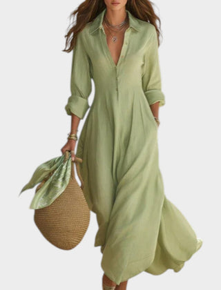 Women's Flowy Dress | Collared Shirt Maxi Button Front