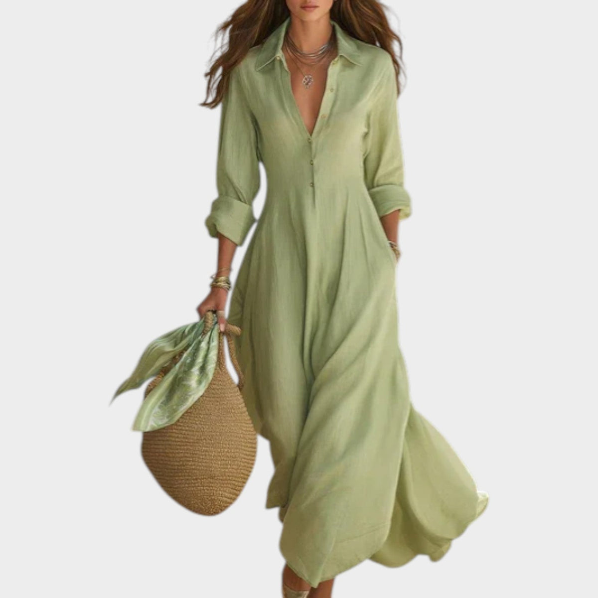Women's Flowy Dress | Collared Shirt Maxi Button Front