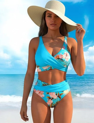 Women's Bikini Set | Wrap Front V-Neck Floral Bandeau