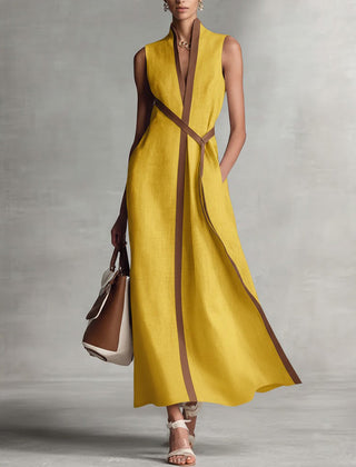 Women's Midi Dress | V-Neck Sleeveless Wrap Tie Midi