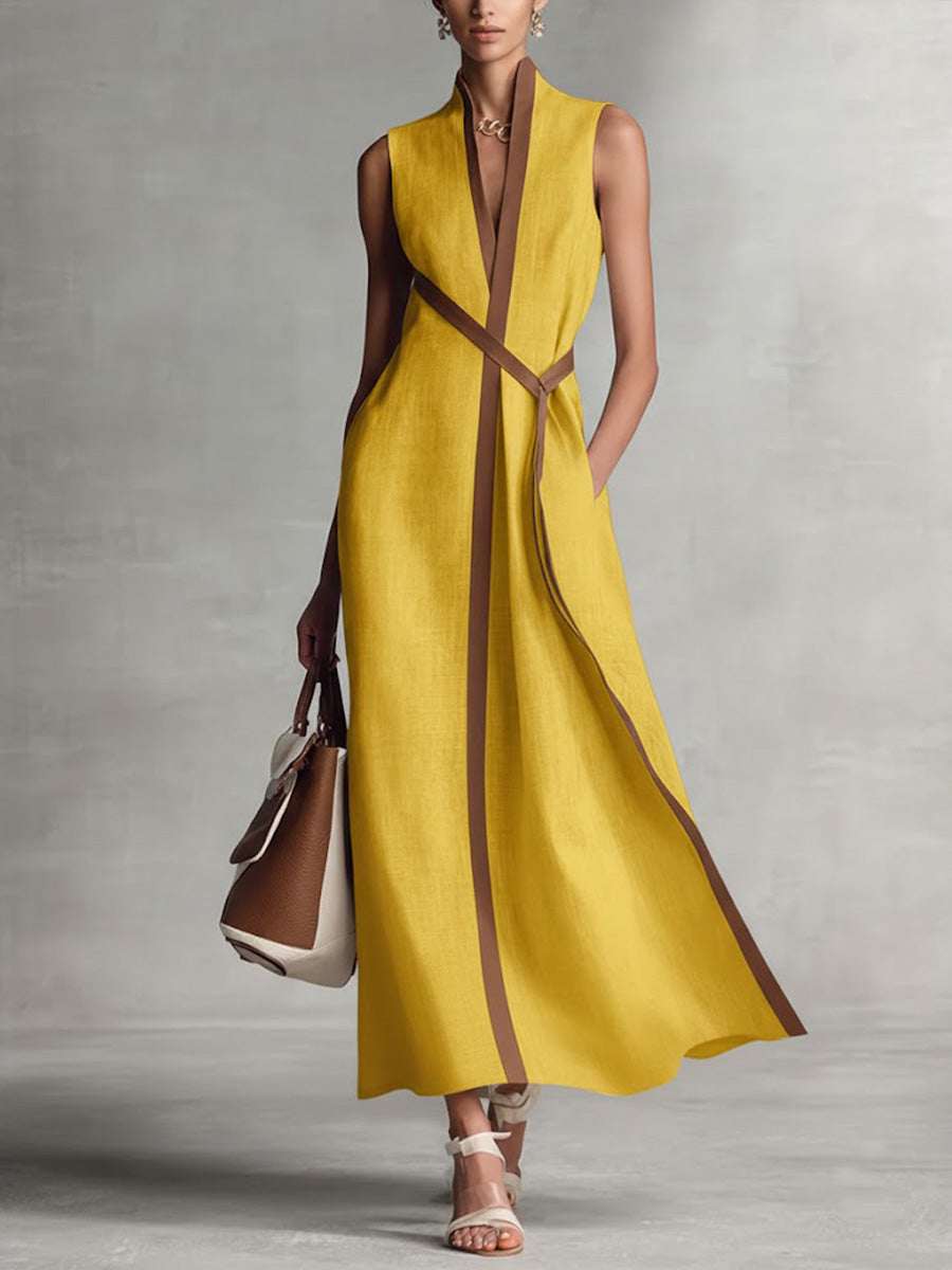 Women's Midi Dress | V-Neck Sleeveless Wrap Tie Midi