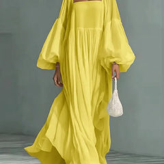 Women's Flowy Maxi Dress | Square Neckline Puff Sleeve Maxi