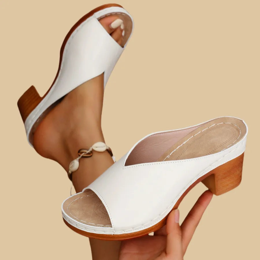 Women's White Heels | Open Toe Block Heel Sandal