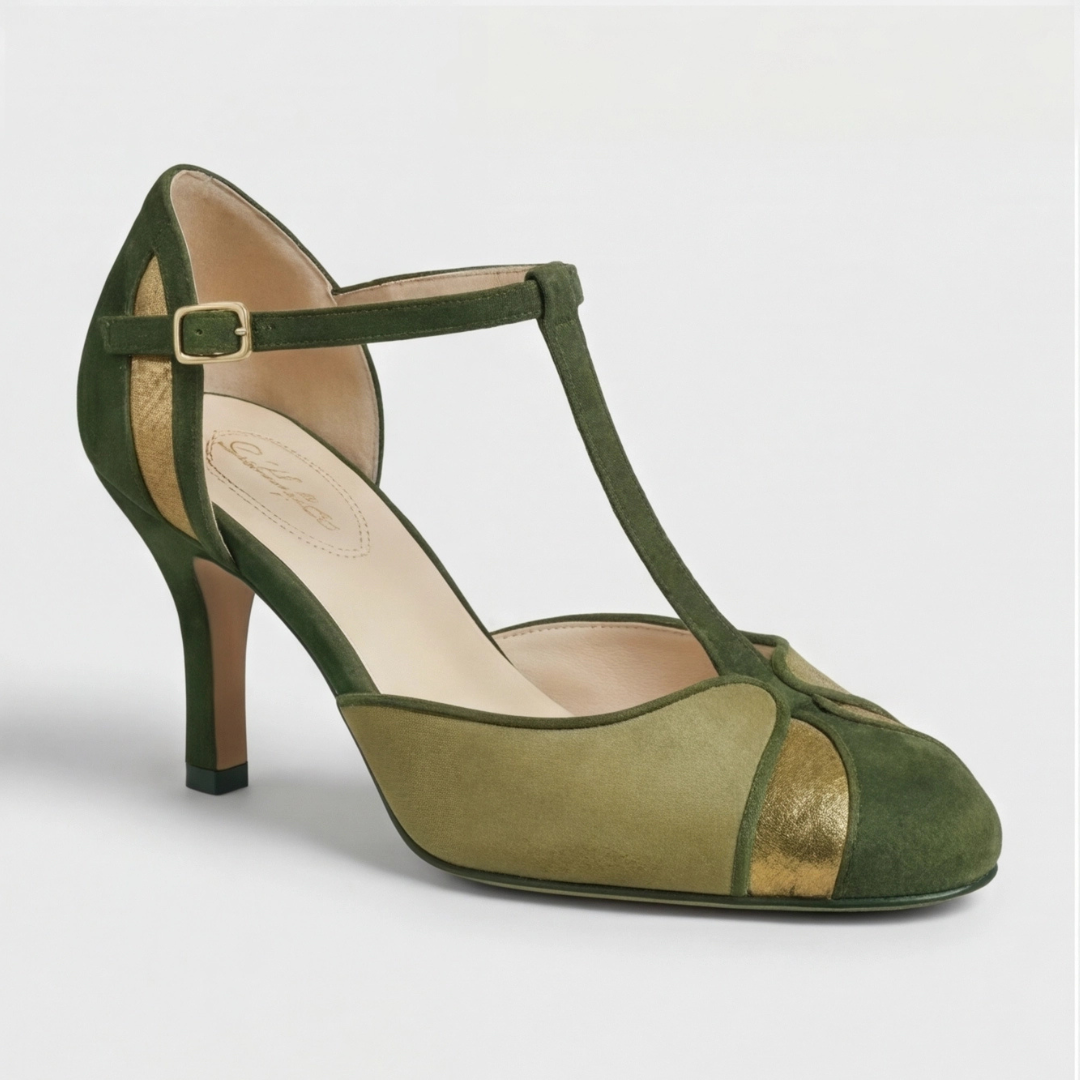 Women's Kitten Heels | T-Strap Rounded Toe Suede