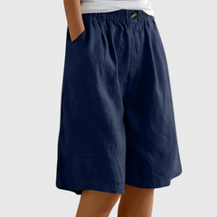 Women's Bermuda Shorts | Knee-Length Elastic Waist Pockets