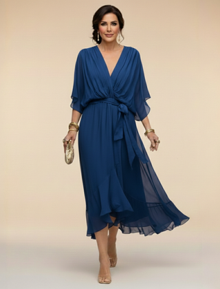 Women's Cocktail Dress | Midi V-Neck Chiffon Wrap