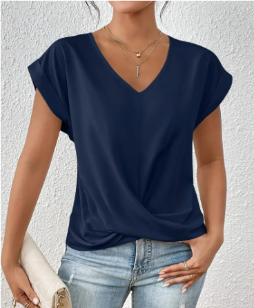 Women's T Shirt | V Neck Short Sleeve Twist Front