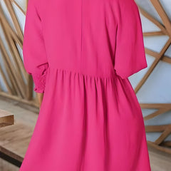 Women's Babydoll Dress | Midi Crew Neckline Smocked Cuff