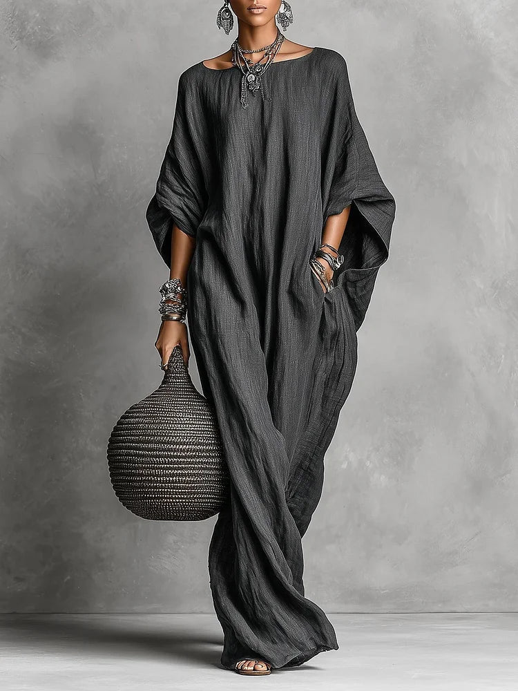 Women's Long Dress | Relaxed Silhouette Batwing Sleeve Linen