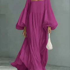 Women's Flowy Maxi Dress | Square Neckline Puff Sleeve Maxi